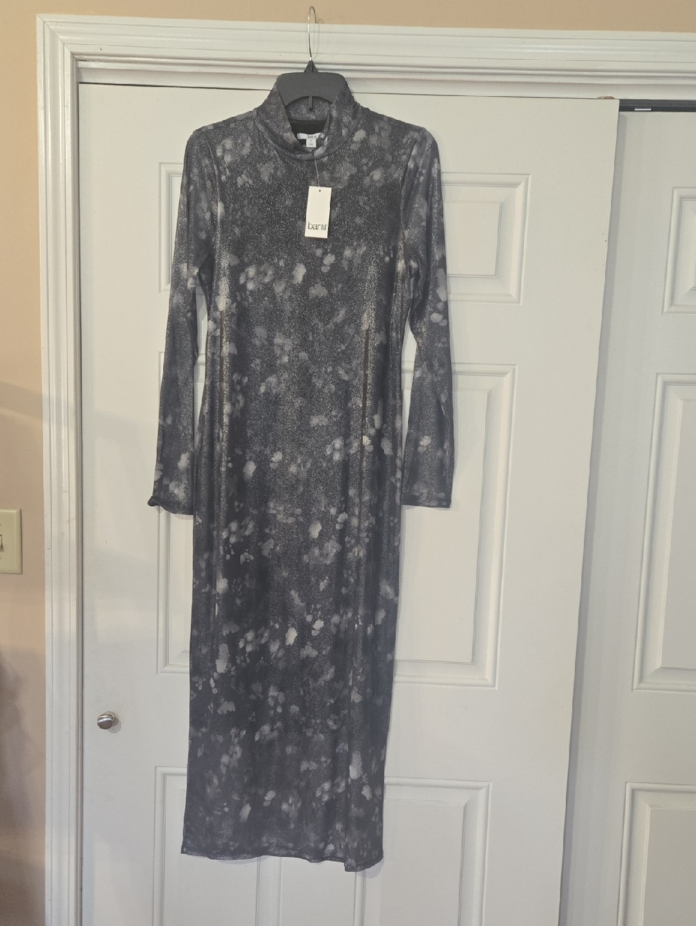 Bar III Long Sleeve Mock Neck Midi Dress in Charcoal NWT